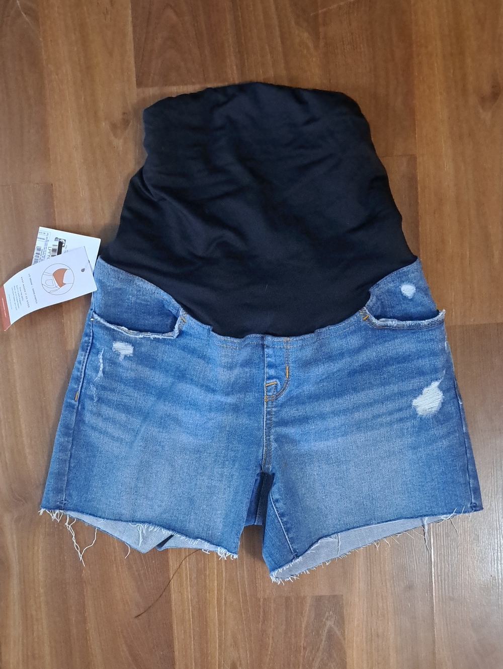 Isabel Maternity by Ingrid & Isabel Blue Denim Shorts with Black Waist Panel